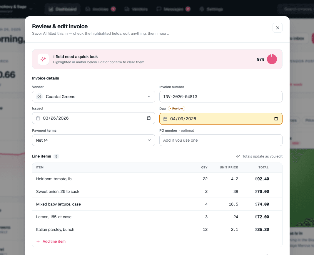 Savor invoice extraction in action
